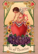 Cupidon sur un coeur fleuri vintage